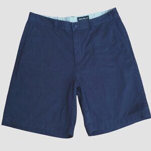 EDDIE BAUER Navy Cotton Men's Flat Front Walk Shorts Size 35 Casual Pockets Golf